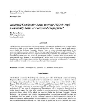 Kothmale Community Radio Interorg Project: True Community Radio Or Feel-Good Propaganda?