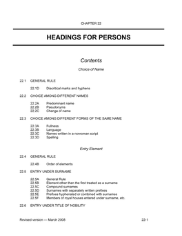 Headings for Persons