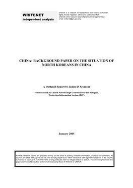 Background Paper on the Situation of North Koreans in China