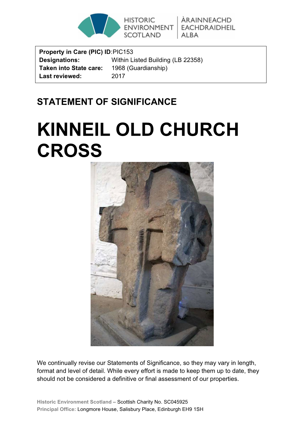 Kinneil Old Church Cross Statement of Significance