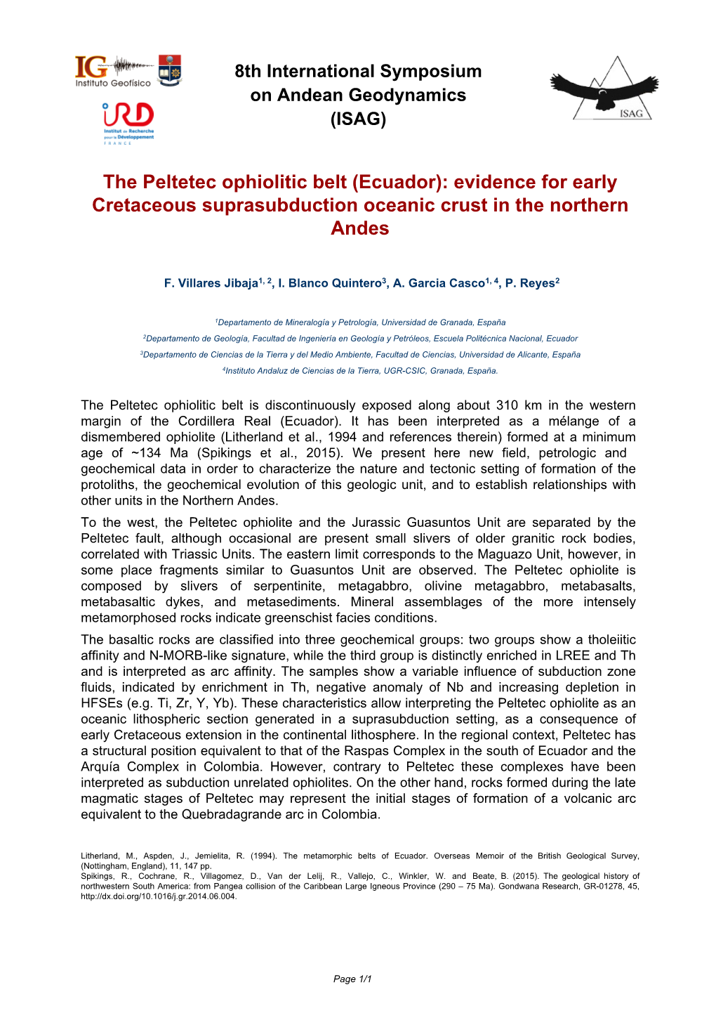 The Peltetec Ophiolitic Belt (Ecuador): Evidence for Early Cretaceous Suprasubduction Oceanic Crust in the Northern Andes