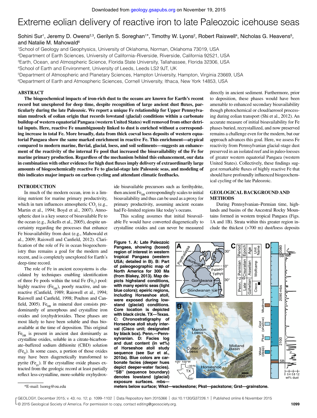 Extreme Eolian Delivery of Reactive Iron to Late Paleozoic Icehouse Seas