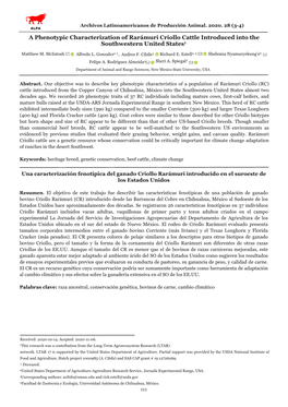 A Phenotypic Characterization of Rarámuri Criollo Cattle Introduced Into the Southwestern United States1
