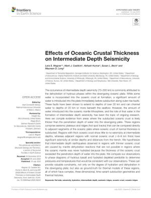 Effects of Oceanic Crustal Thickness on Intermediate Depth Seismicity