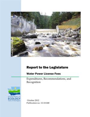 Water Power License Fees Expenditures, Recommendations, and Recognition