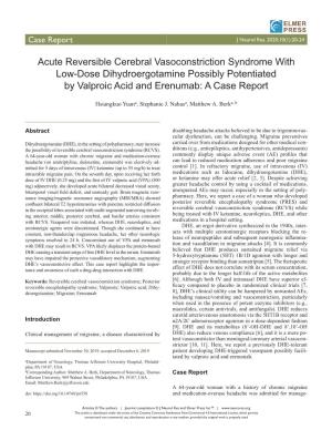 Acute Reversible Cerebral Vasoconstriction Syndrome with Low-Dose Dihydroergotamine Possibly Potentiated by Valproic Acid and Erenumab: a Case Report