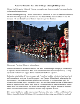 Vancouver Police Pipe Band at the 2016 Royal Edinburgh Military Tattoo