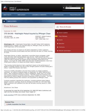 Washington Mutual Acquired by Jpmorgan Chase, OTS 08-046