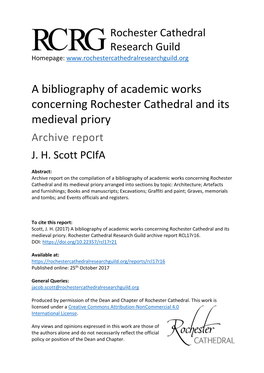 A Bibliography of Academic Works Concerning Rochester Cathedral and Its Medieval Priory Archive Report J