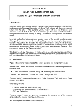 Directive No. 10 Relief from Customs Import Duty