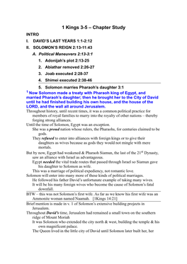 1 Kings 3-5 – Chapter Study INTRO I