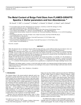 The Metal Content of Bulge Field Stars from FLAMES-GIRAFFE Spectra. I