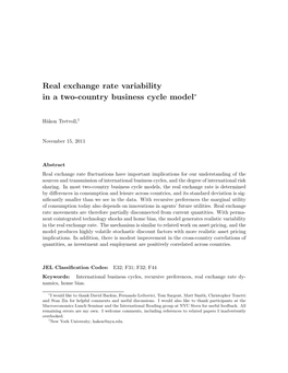 Real Exchange Rate Variability in a Two-Country Business Cycle Model∗