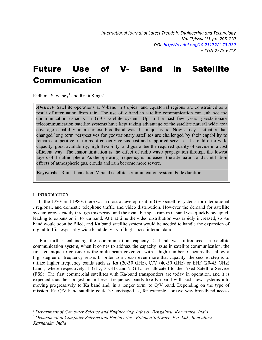 Future Use of V- Band in Satellite Communication