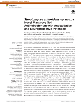 Streptomyces Antioxidans Sp. Nov., a Novel Mangrove Soil Actinobacterium with Antioxidative and Neuroprotective Potentials