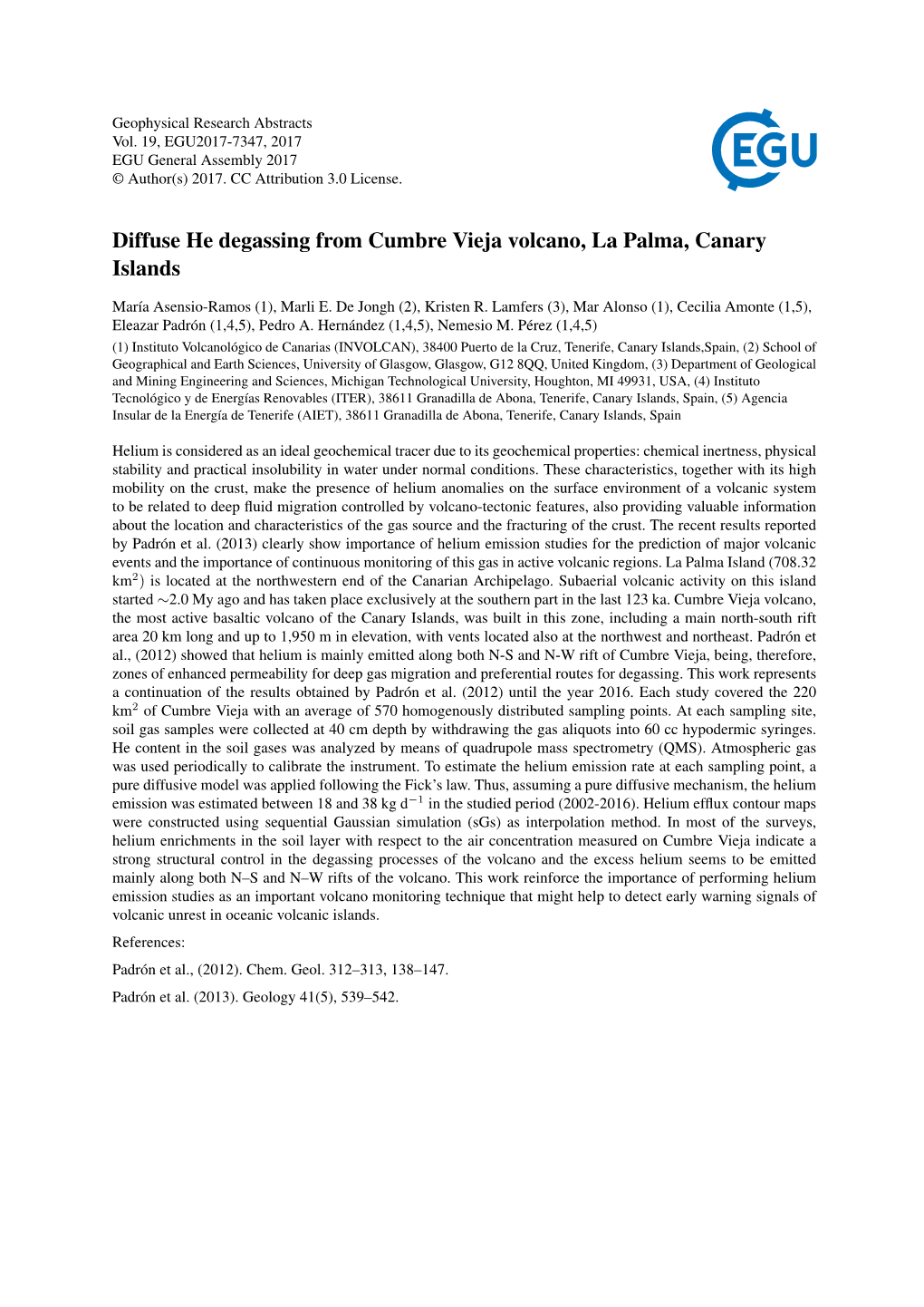 Diffuse He Degassing from Cumbre Vieja Volcano, La Palma, Canary Islands