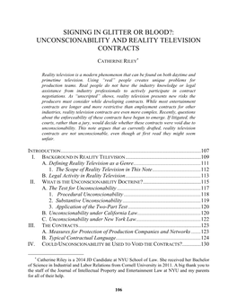 Unconscionability and Reality Television Contracts
