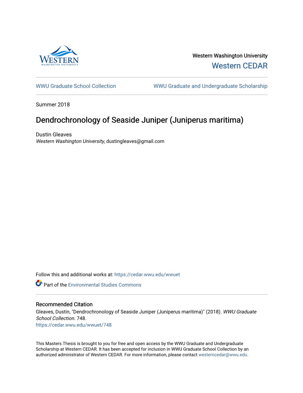 Dendrochronology of Seaside Juniper (Juniperus Maritima)