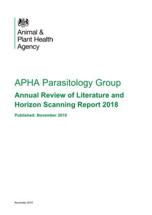 Parasitology Group Annual Review of Literature and Horizon Scanning Report 2018