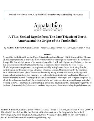 A Thin-Shelled Reptile from the Late Triassic of North America and the Origin of the Turtle Shell