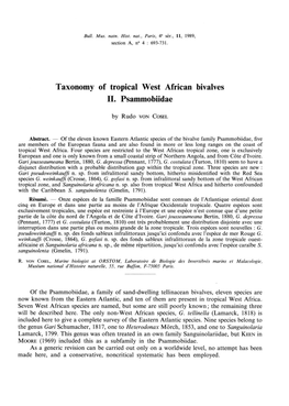 Taxonomy of Tropical West African Bivalves II. Psammobiidae