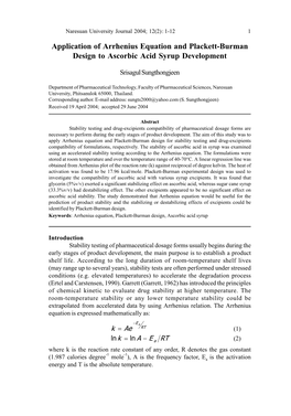 Application of Arrhenius Equation and Plackett-Burman Design to Ascorbic Acid Syrup Development