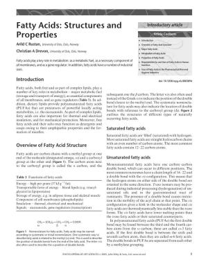 Fatty Acids: Structures and Introductory Article Properties Article Contents
