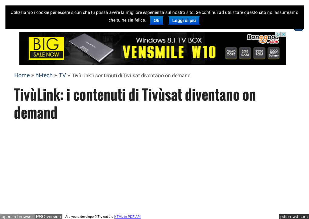 Tivùlink: I Contenuti Di Tivùsat Diventano on Demand Tivùlink: I Contenuti Di Tivùsat Diventano on Demand