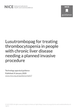 Lusutrombopag for Treating Thrombocytopenia in People with Chronic Liver Disease Needing a Planned Invasive Procedure