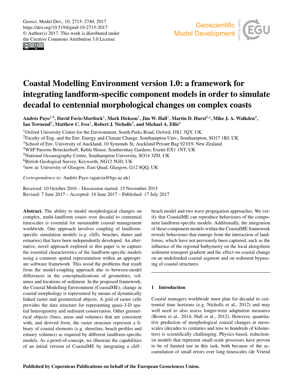 Coastal Modelling Environment Version 1.0: a Framework For