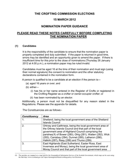 Guidance for Completion of Nomination Forms