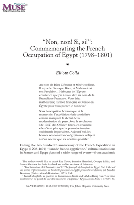 “Non, Non! Si, Si!”: Commemorating the French Occupation of Egypt (1798–1801)