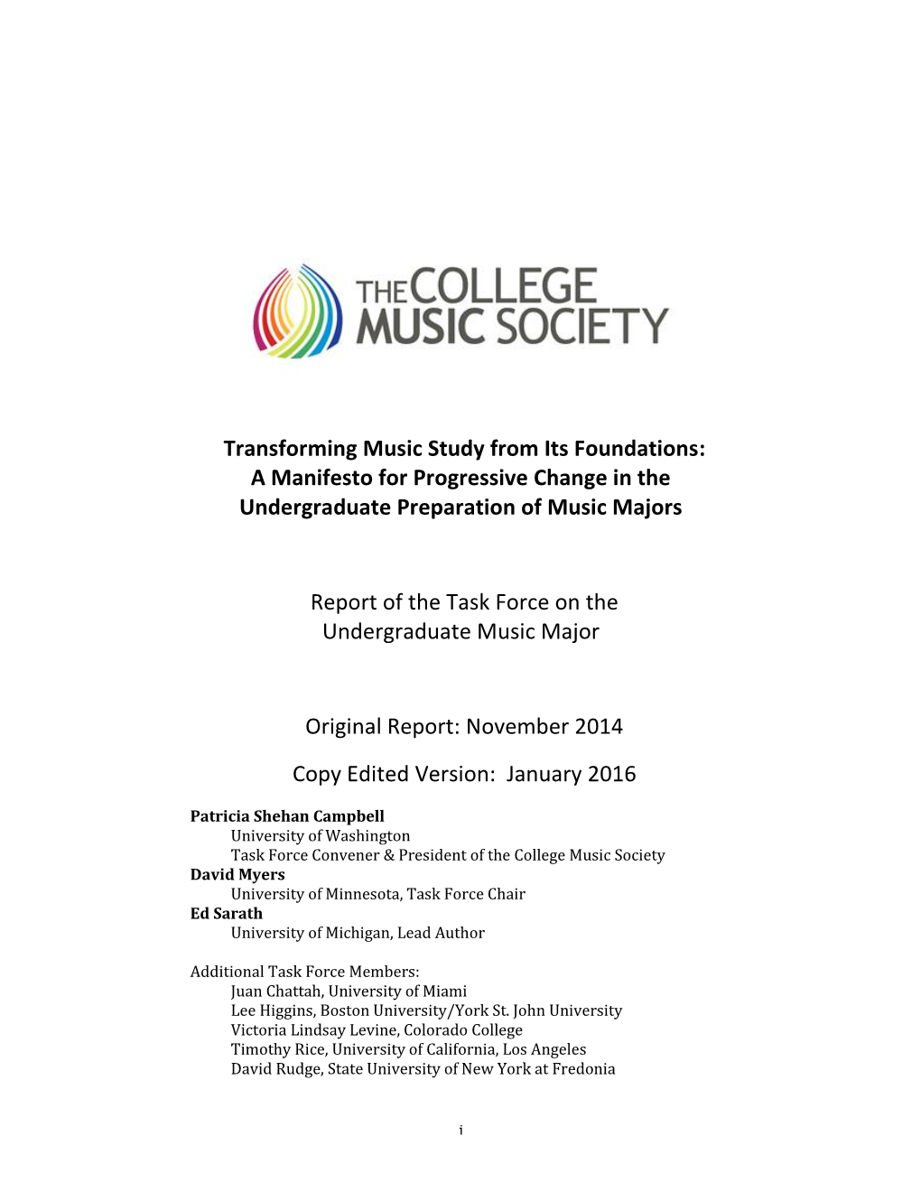 Transforming Music Study from Its Foundations: a Manifesto for Progressive Change in the Undergraduate Preparation of Music Majors