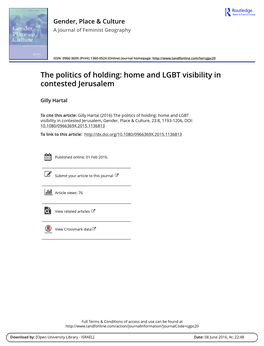 The Politics of Holding: Home and LGBT Visibility in Contested Jerusalem