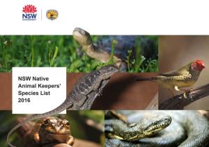 NSW Native Animal Keeper Species List 2016