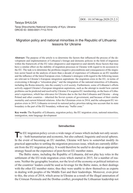 Migration Policy and National Minorities in the Republic of Lithuania: Lessons for Ukraine