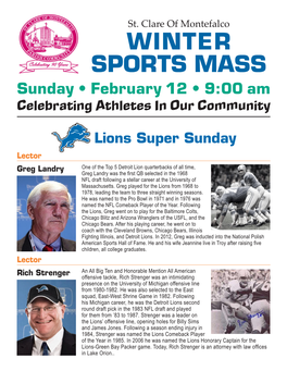 WINTER SPORTS MASS Sunday • February 12 • 9:00 Am Celebrating Athletes in Our Community