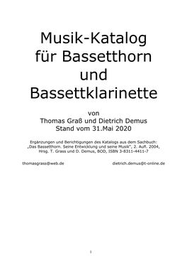 Musik-Katalog Für Bassetthorn Und Bassettklarinette