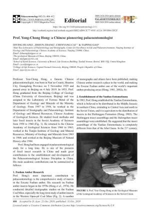 Prof. Yong-Chong Hong: a Chinese Pioneering Palaeoentomologist