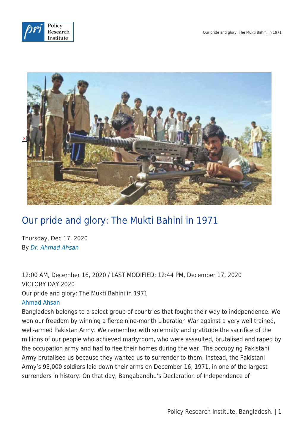 Our Pride and Glory: the Mukti Bahini in 1971