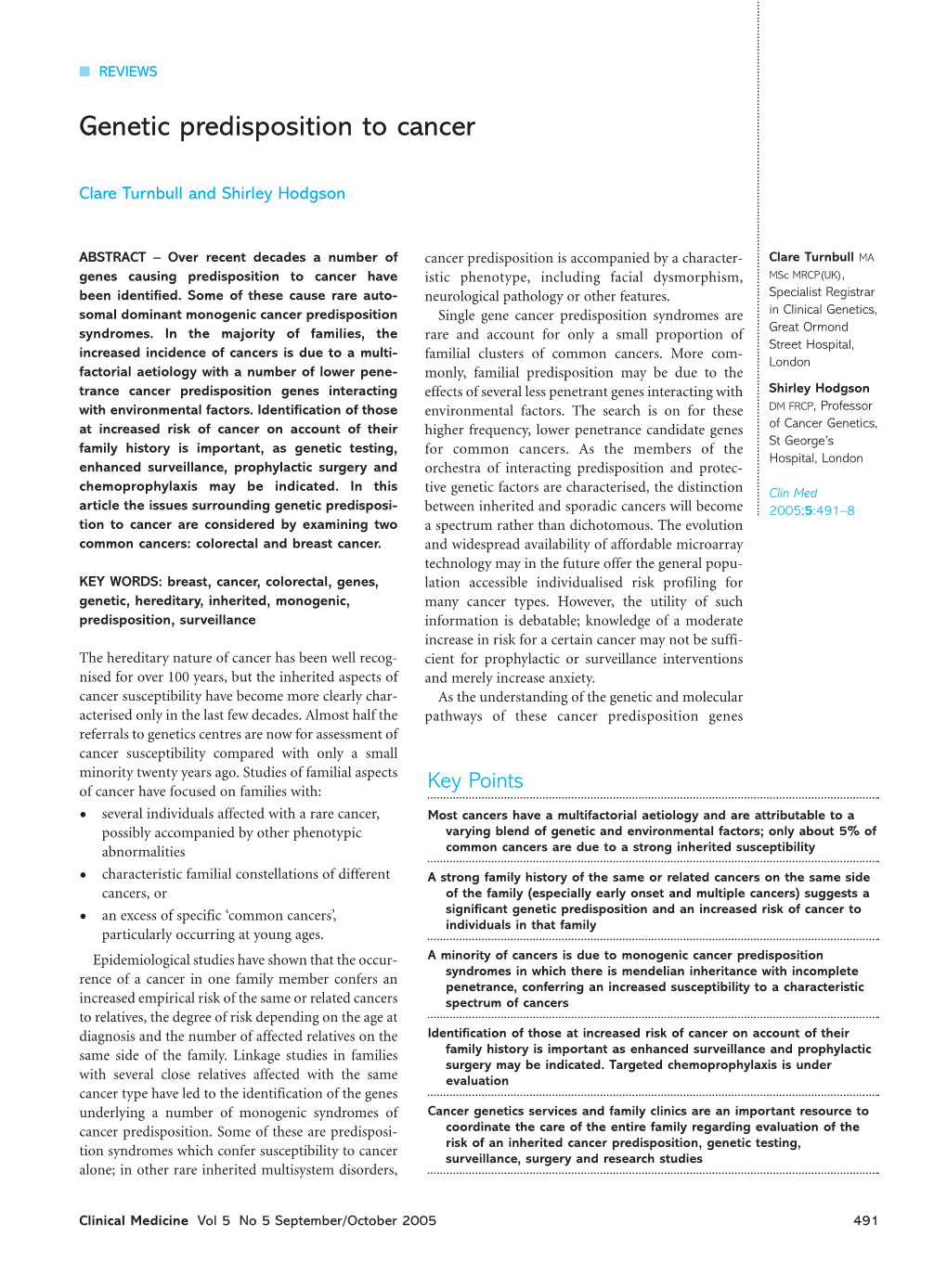 Genetic Predisposition to Cancer