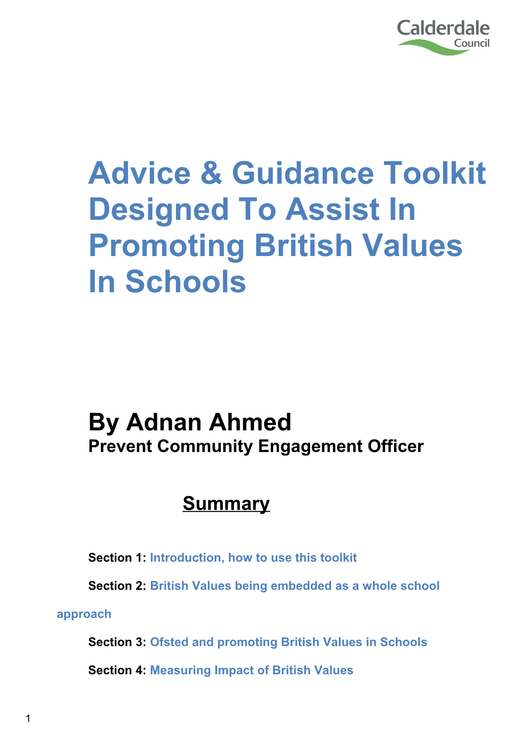 Advice & Guidance Toolkit Designed to Assist in Promoting British Values in Schools