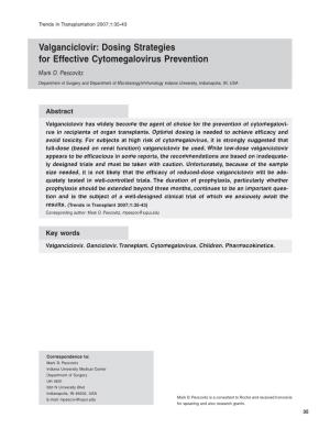Valganciclovir: Dosing Strategies for Effective Cytomegalovirus Prevention