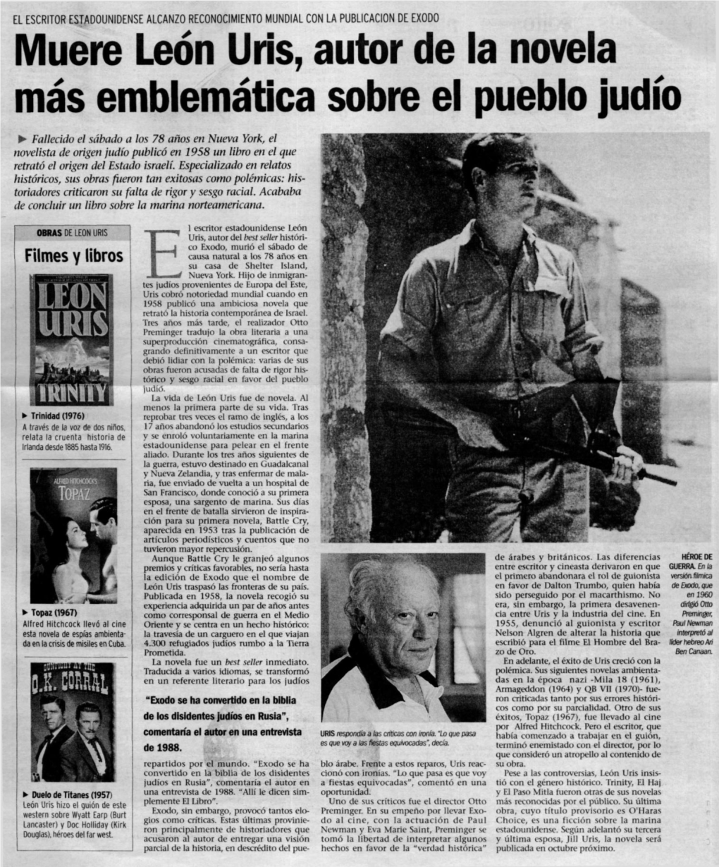 Muere Leon Uris, Autor De La Novela Mas Emblematica Sobre El Pueblo