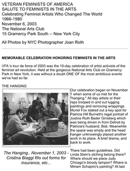 VFA Salute to Feminists in the Arts, November 6, 2003