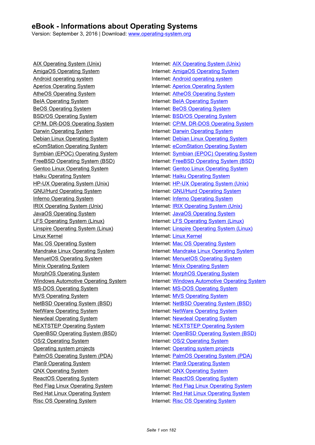 Ebook - Informations About Operating Systems Version: September 3, 2016 | Download