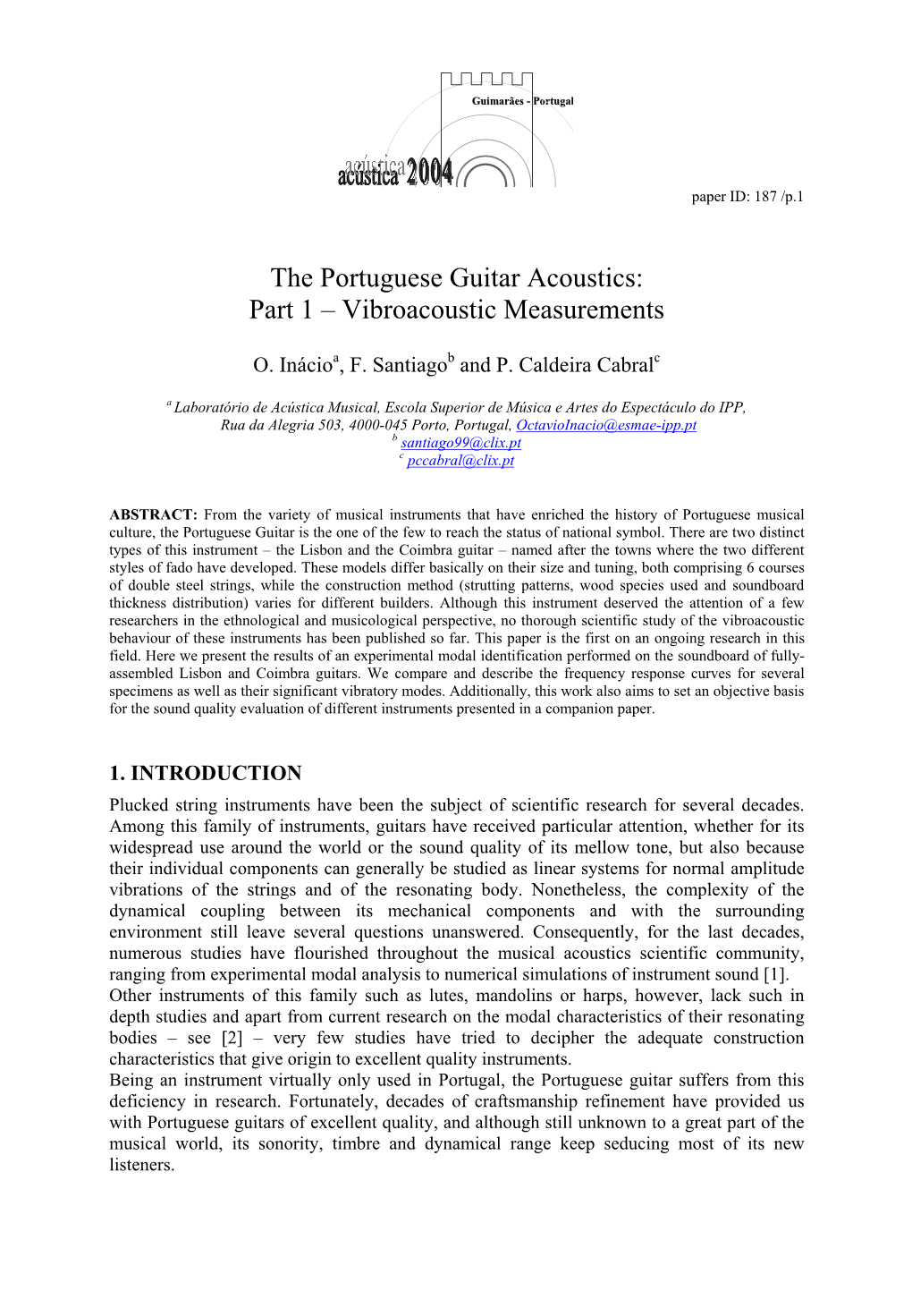 The Portuguese Guitar Acoustics: Part 1 – Vibroacoustic Measurements