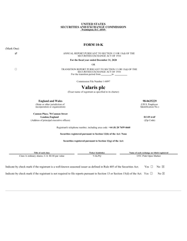 Valaris Plc (Exact Name of Registrant As Specified in Its Charter)