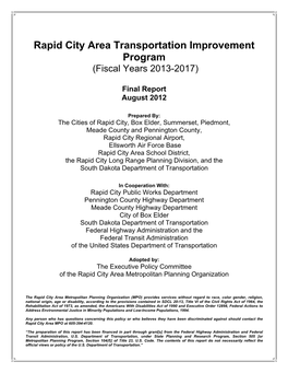 Rapid City Area Transportation Improvement Program (Fiscal Years 2013-2017)