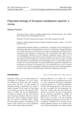 Population Biology of European Woodpecker Species: a Review
